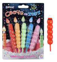 Свеча для торта  "Hobby" вертикальная (набор из 5 штук, (цвет ассорти)