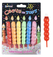 Свеча для торта "Hobby" вертикальная (набор из 6 штук , цвет ассорти)