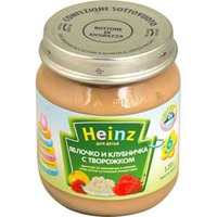 Пюре Яблочко и клубничка с творожком 120 гр.